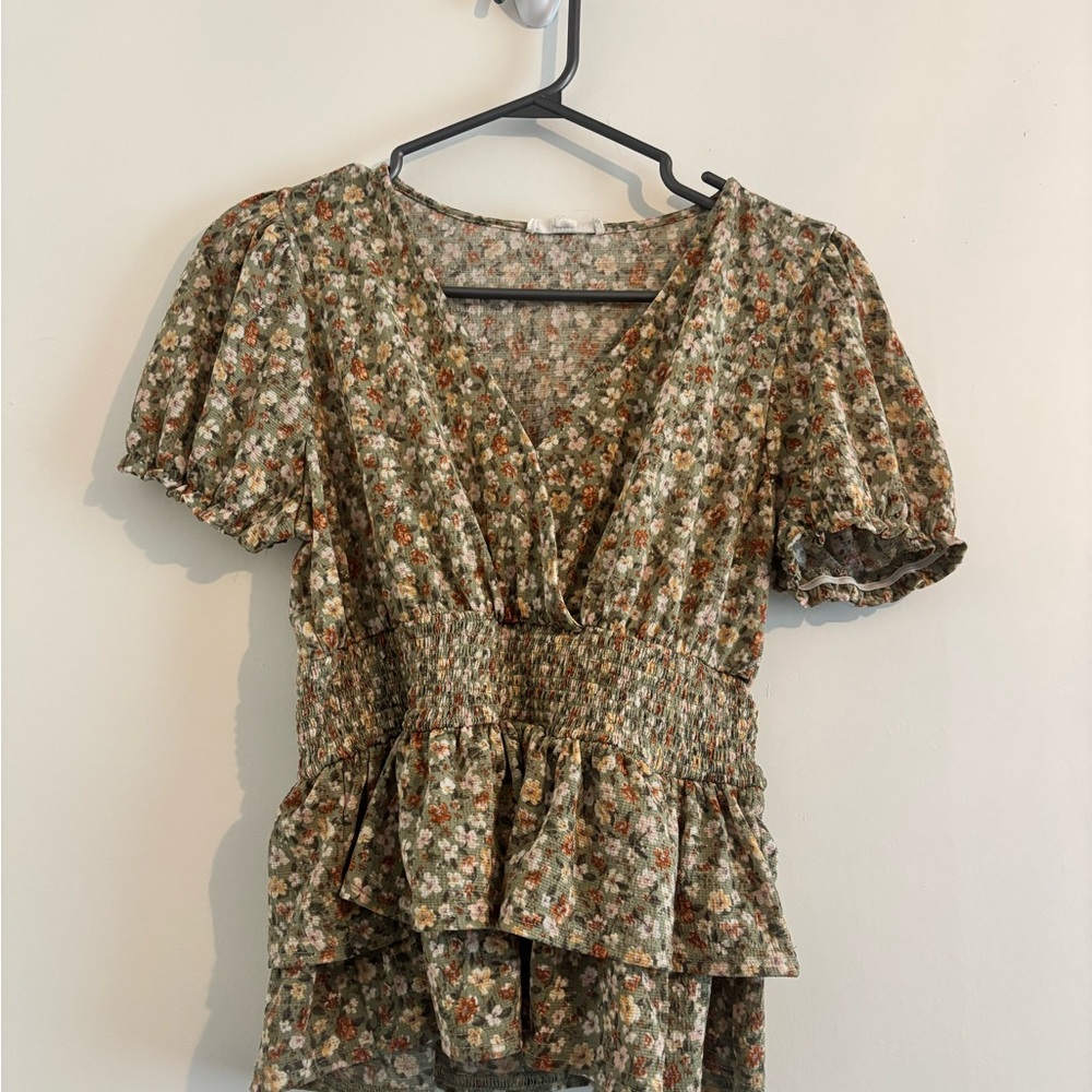 Mine Floral Smocked Blouse - Green and Orange